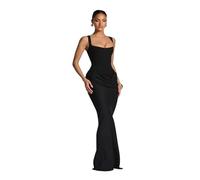 Generico Mini Abito Sexy A Pieghe Da Donna Con Scollo Quadrato Senza Maniche Aderente Schienale Abiti A Vita Alta Lady Party per feste, estate(Black,L)