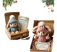 Generico Mini Bunny Hug Cute Easter, Handmade Bunny Hugs in Box, Pocket-Sized Comfort with Knit Hat & Gift Box, for Friends Family (2PCS-P+B)
