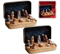 Generico Mini Christmas Nativity Set in a Tin Box,Pocket-Size Nativity Scene with Hand-Painted Figurines,Small Religious Ornament,Portable Travel & Desk Decor, for Christmas (2)
