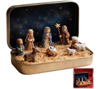 Generico Mini Christmas Nativity Set in a Tin Box,Pocket-Size Nativity Scene with Hand-Painted Figurines,Small Religious Ornament,Portable Travel & Desk Decor, for Christmas (1)