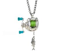 Generico Mini Fishing Reel Necklace for Men,Fun Fishing Reel Necklace with Rotating Handle and Moving Line Guide,Unique Realistic Fishing Gear Pendant for Decorations Fishing Lovers (1pcs)