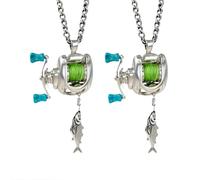 Generico Mini Fishing Reel Necklace for Men,Fun Fishing Reel Necklace with Rotating Handle and Moving Line Guide,Unique Realistic Fishing Gear Pendant for Decorations Fishing Lovers (2pcs)