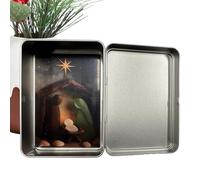 Generico Mini Presepe Natale Scatola Latta, Squisite Statuine Presepe Marino, Presepes Natale in Miniatura Fatto Mano, con Marino Legno Galleggiante, Regalo per Gli Appassionati Cristiani