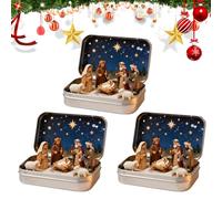 Generico Mini Presepe Natalizio in Scatola di Latta, 3 Set 3D Presepe Natalizio Portatile Tascabile, Scatola Regalo Fatto a Mano, Storia Natale con Pecore della Sacra Famiglia in Resina E Gesù