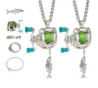 Generico Mini Set di Collana e Anello con Mulinello da Pesca, Ciondolo Rotante con Anello, Gioielli Realistici(2pcs)