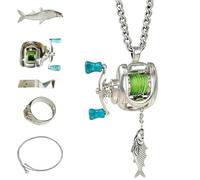 Generico Mini Set di Collana e Anello con Mulinello da Pesca, Ciondolo Rotante con Anello, Gioielli Realistici(1pc)