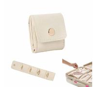 Generico Mini Travel Jewelry Bag,Portable Travel Jewelry Organizer Case,Compact Foldable Pouch,jewelry Roll Bag with Buckle,Lightweight Storage Book for Rings,Earrings,Necklaces (Beige)
