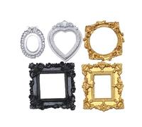 Generico Mini Vintage Frames - 5 Piece Elegant Photo Tiny Antique Decoration | Ornate Baroque Style Picture Frame, Resin Casting Photography Multi Shape Set, Gold Silver Finish for Jewelry Display