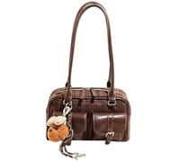 Generico Mini Vintage Tote Bag for Women, Elegant Stylish Multiple Pockets Underarm Purse, Simple Plaid Shoulder Bag with Pendant