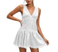 Generico Miniabito Sottoveste da Donna in Raso e Pizzo, Stile Y2K, Scollo a V, Orlo con Volant, Modello Babydoll Boho; Ideale per Il Tempo Libero, Appuntamenti e Vacanze. (White,XL)