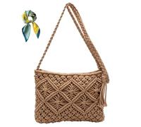 Generico Minimalist Tassel Women's Clutch,Bohemian Style Beach Crochet Purse,Retro Cotton Rope Woven Bag for Summer Vacation