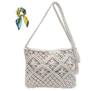 Generico Minimalist Tassel Women's Clutch,Bohemian Style Beach Crochet Purse,Retro Cotton Rope Woven Bag for Summer Vacation