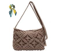 Generico Minimalist Tassel Women's Clutch,Bohemian Style Beach Crochet Purse,Retro Cotton Rope Woven Bag for Summer Vacation