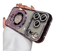 Generico Mirror Kickstand Glitter Diamond Case for IPhone 17/ Pro Max/Air, Camera Lens Protector Compatible with Magsafe, Magnetic Stand Holder (17PROMAX,Purple)