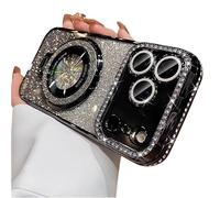 Generico Mirror Kickstand Glitter Diamond Case for IPhone 17/ Pro Max/Air, Camera Lens Protector Compatible with Magsafe, Magnetic Stand Holder (14,Black)