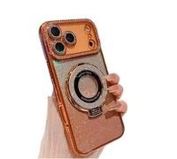 Generico Mirror Kickstand Glitter Diamond Case for IPhone 17/ Pro Max/Air, Camera Lens Protector Compatible with Magsafe, Magnetic Stand Holder (13PRO,Orange)