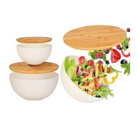 Generico Mixing Bowls - 3 Piece Prep Containers for Kitchen and Pantry, Nesting Design with Wooden Lids, Storage Solution for Chips, Bread, Soup, Fruit, Vegetable, Meal, 10, 8, 6 inch