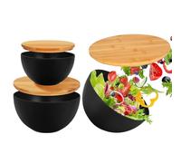 Generico Mixing Bowls - 3 Pieces Nesting Meal Prep Containers for Serving, Storing with Wooden Lids, Multi Purpose Function for Kitchen, Food, Vegetables, Fruits, Bread, Soup, Home, Office, 3 Sizes