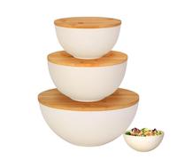 Generico Mixing Bowls - 3 Pieces Nesting Meal Prep Containers for Serving, Storing with Wooden Lids, Multi Purpose Function for Kitchen, Food, Vegetables, Fruits, Bread, Soup, Home, Office, 3 Sizes