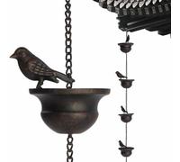 Generico Mobile Birds On Cups Rain Chain | 2.4 Meter, Metal, Copper/Bronze | Hanging Garden Decor, Moving Bird Design | Outdoor Gutter Downspout, Patio Umbrella, Porch Water Feature