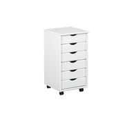 Generico Mobile Pedestal - Mobile Pedestal with 6 Drawers - Office Pedestal - Furniture - Trolley - Chest of Drawers - Solid Pine Wood - White Lacquered - 35 x 40 x 65 cm