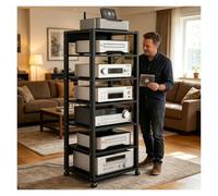 Generico Mobile Stereo Hi Fi Rack Hifi Mobiletto Portaoggetti Stereo Audio A 7 Ripiani,Supporto Multimediale AV Rack Con Ruote E Ripiano Regolabile,per Giradischi,Console(Nero)