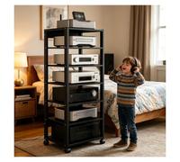 Generico Mobile Stereo HIFI Rack,Mobiletto TV 7 Level,torre Porta DVD Multimediale,Scaffale Per Amplificatore/supporto Regolabile,Piccolo Mobiletto Stereo E Supporti Audio Per Ufficio(Nero)