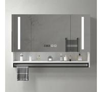 Generico Mobiletto da Bagno A Parete con Specchio, Mobiletto Portamedicinali A Specchio, con Ripiano Aperto E Portasciugamani, Mobiletto A Parete A 3 Ante, con Antiappannamento E Luce A LED(140cm)