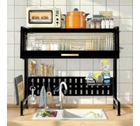 Generico Mobiletto da Cucina Multifunzionale salvaspazio con scolapiatti Retrattile e Anta, di Grande capacità (Nero, 97 cm/38,2 Pollici)