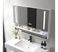 Generico Mobiletto Portamedicinali A Specchio A 3 Ante, Con Ripiano Aperto E Portasciugamani, Mobiletto Da Parete Per Il Bagno Con Antiappannamento, Ottimo Per Bagno E Soggiorno(120cm)