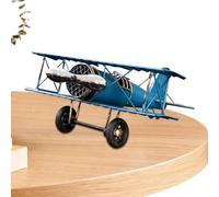 Generico Modello di aereo retrò in metallo - modello decorativo biplano vintage in ferro - aereo nostalgico fatto a mano per ufficio, bar, soggiorno e armadietto del vino - idea regalo creativa
