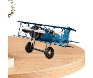 Generico Modello di aereo retrò in metallo - modello decorativo biplano vintage in ferro - aereo nostalgico fatto a mano per ufficio, bar, soggiorno e armadietto del vino - idea regalo creativa