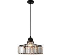 Generico Modern Crystal Pendant Light Luxury Geometric Iron Drum Hanging Lamp with Prism Ceiling Fixture for Kitchen Island Dining Room Cafe(Black,9.8 in)