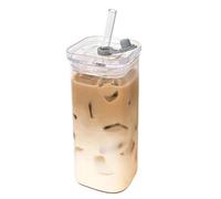 Generico Modern Glass Cup - Square Drinkware Vessel, Clear Beverage Mug | Spill Resistant Square Glassware Thickened Drinking Container Transparent Stylish Liquid Holder for Four Hundred Milliliters