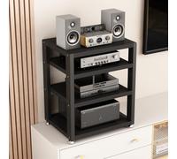 Generico Moderno Supporto Audio Nero, Supporto multimediale AV a 4 Livelli, Ampio ripiano portaoggetti per Stereo, Robusto Telaio in Acciaio con Piedini, Soluzione Ideale per l'archiviazione di Conte