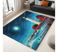 Generico Moderno Tappeti Camera Da Letto, Cartone Animato Che Costruisce Un Faro Antiscivolo Morbido E Soffice Soggiorno Tappeto, 80 X 150 Cm Tappeto Pelo Corto Per Sala Da Pranzo, Casa, Blu