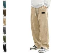 Generico Mokaloha Corduroy Pants, Men's Vintage Casual Embroidery Logo Tether Drawstring Loose Elastic Waist Pocket Trousers (Khaki,S)