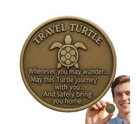 Generico Moneta Commemorativa - Moneta Tascabile Viaggio Tartaruga - Collezionabile Doppia Faccia in Metallo Portatile Incisa con Poesia Augurale per Viaggiatori Amanti del Mare Lauree Compleanni