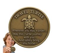 Generico Moneta Commemorativa, Tartaruga Viaggio Moneta, Collezionabile Doppia Faccia in Metallo Portatile Incisa con Poesia Augurale per Viaggiatori Amanti del Mare Lauree Compleanni