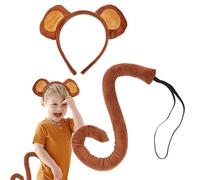 Generico Monkey Ears And Tail Set - Cloth 58cm Tail Size | Fancy Animal Costume Accessory | Headband And Țail Set For Cosplay Stage Performance Party Carnival Masquerade Halloween Holiday Dress-Up