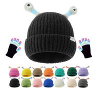 Generico Monster Tentacle Hat, Winter Parent-Child Cute Glowing Little Monster Knit Hat with Light Up Gloves (Black)