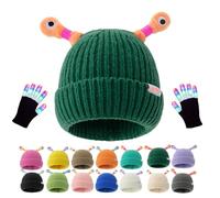 Generico Monster Tentacle Hat, Winter Parent-Child Cute Glowing Little Monster Knit Hat with Light Up Gloves (Dark green)