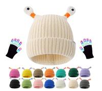 Generico Monster Tentacle Hat, Winter Parent-Child Cute Glowing Little Monster Knit Hat with Light Up Gloves (Beige)