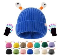 Generico Monster Tentacle Hat, Winter Parent-Child Cute Glowing Little Monster Knit Hat with Light Up Gloves (Blue)