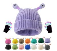 Generico Monster Tentacle Hat, Winter Parent-Child Cute Glowing Little Monster Knit Hat with Light Up Gloves (Purple)