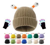 Generico Monster Tentacle Hat, Winter Parent-Child Cute Glowing Little Monster Knit Hat with Light Up Gloves (Khaki)