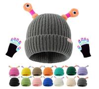 Generico Monster Tentacle Hat, Winter Parent-Child Cute Glowing Little Monster Knit Hat with Light Up Gloves (Gray)
