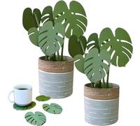 Generico Monstera Coaster Set 3D Printed,Turtle Leaf Tropical Leaves Plant Coasters,Creative Green Leaf Drink Nonslip Magnetic Coasters,Non Slip Anti Stain Heat Reusable Silicone Coasters