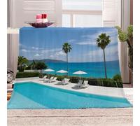 Generico Morbida Coperta in Peluche Acqua Blu,Cielo Blu,Ombre Delle Palme - Plaid per Divano/Letto 150x200 cm Stile Resort Tropicale Flanella Microfibra Ultra Caldo,Lavabile,Regalo