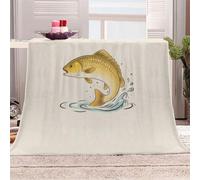 Generico Morbida Coperta in Peluche Carpa Che Salta Fuori Dall'acqua - Plaid per Divano/Letto 150x200 cm Stile Di Illustrazione Retrò Flanella Microfibra Ultra Caldo,Lavabile,Regalo